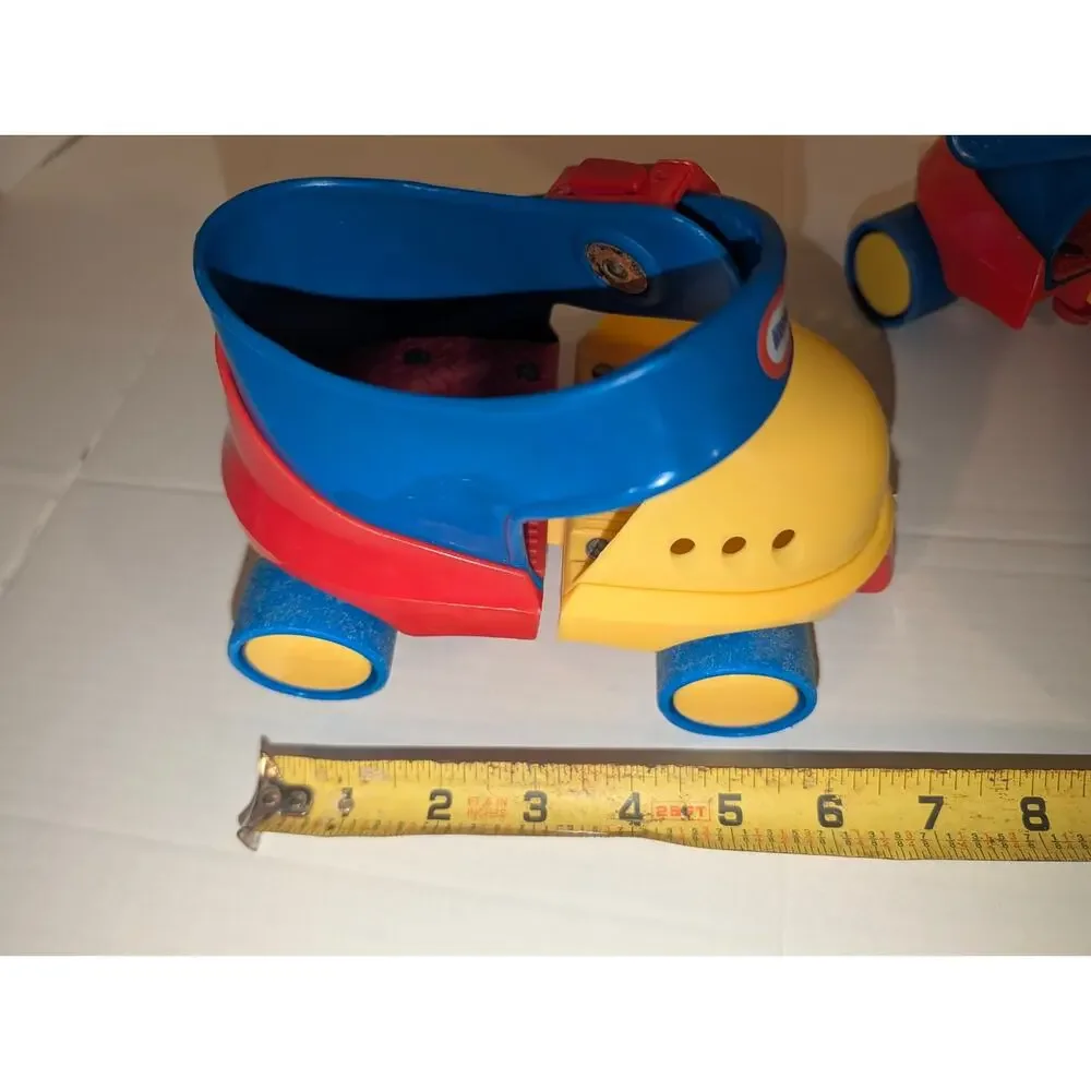 Vintage Little Tikes Adjustable Child Size Roller Skates Blue Red Yellow